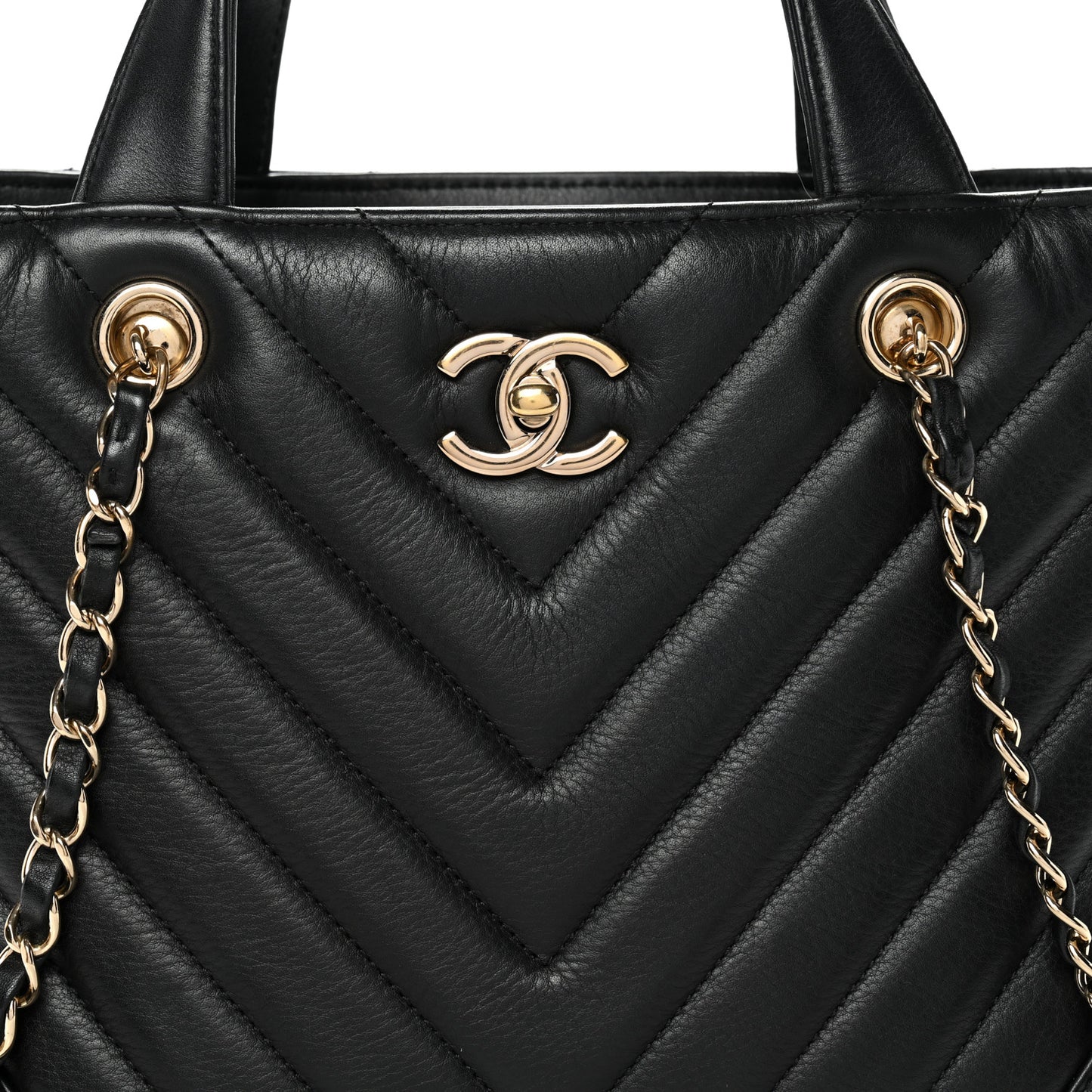 Calfskin Chevron Quilted Statement Shopping Tote Black