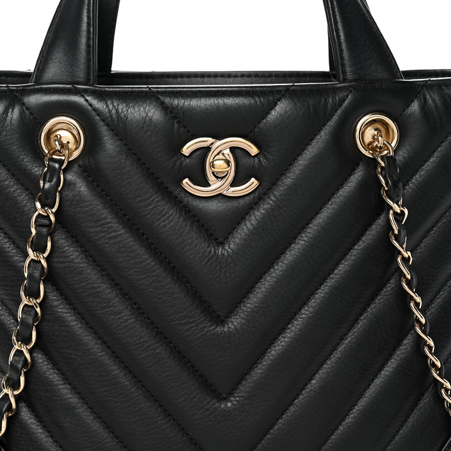 Chanel Calfskin Chevron Quilted Statement Shopping Tote Black 8 of 11