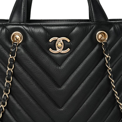 Chanel Calfskin Chevron Quilted Statement Shopping Tote Black 8 of 11