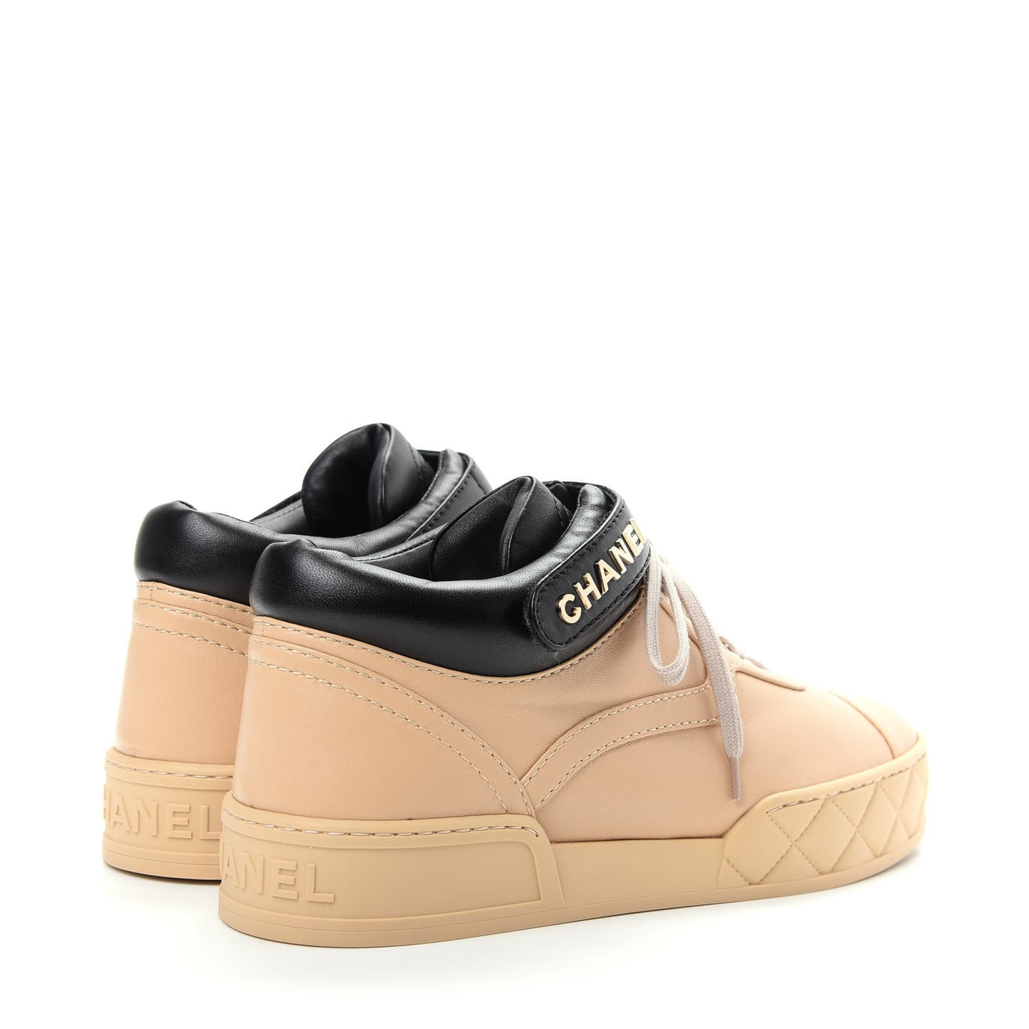 Lambskin Logo Strap Sneakers 39.5 Beige Black
