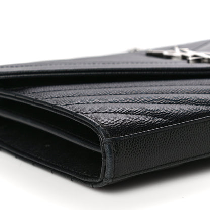 Saint Laurent Grain De Poudre Matelasse Chevron Monogram Chain Wallet Black 10 of 21