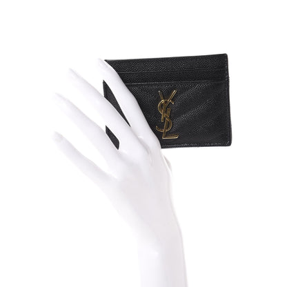 Saint Laurent Grain De Poudre Matelasse Chevron Monogram Credit Card Case Black 2 of 8