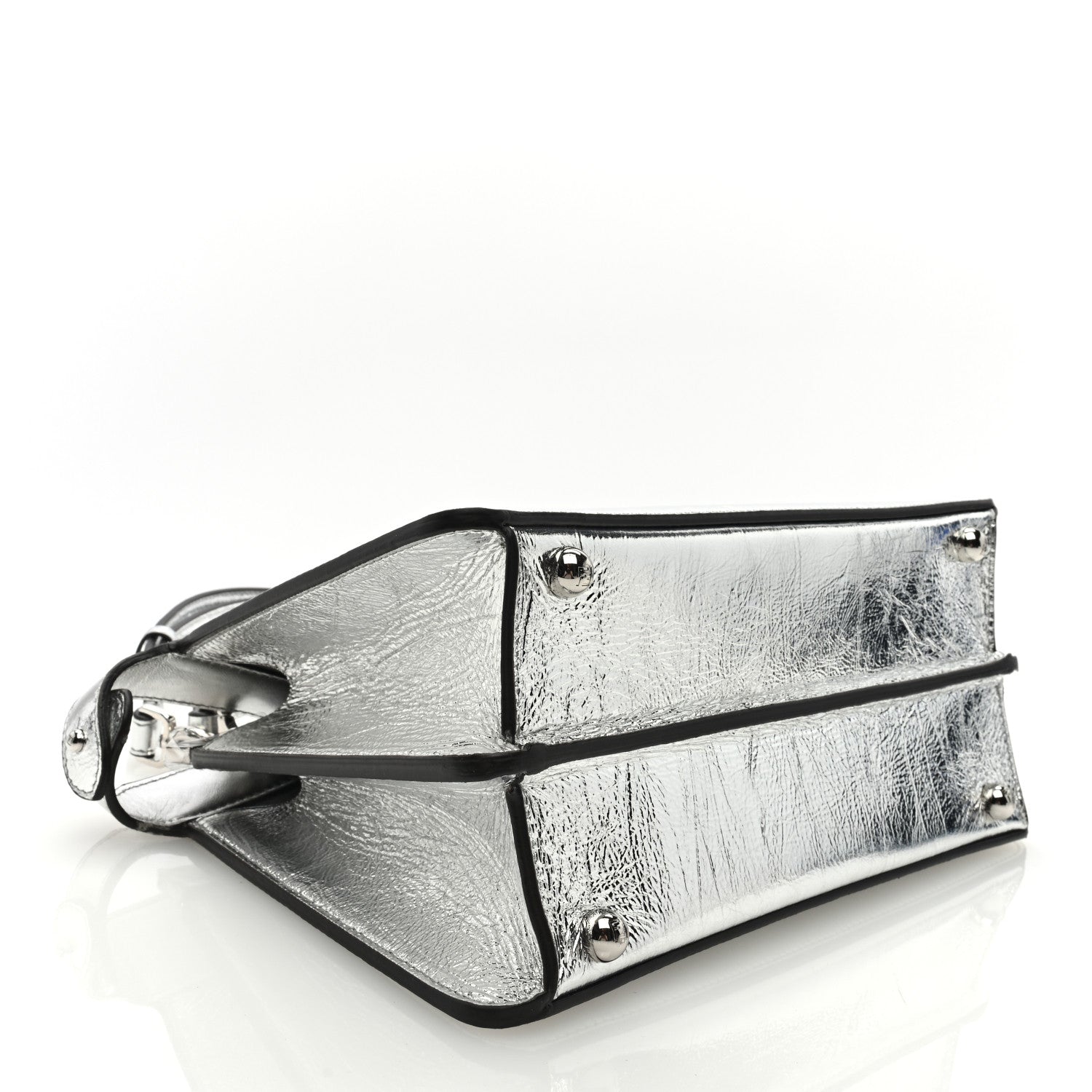 Fendi Rock Millenium Laminata Small Peekaboo I SEE U Satchel Argento 3 of 8