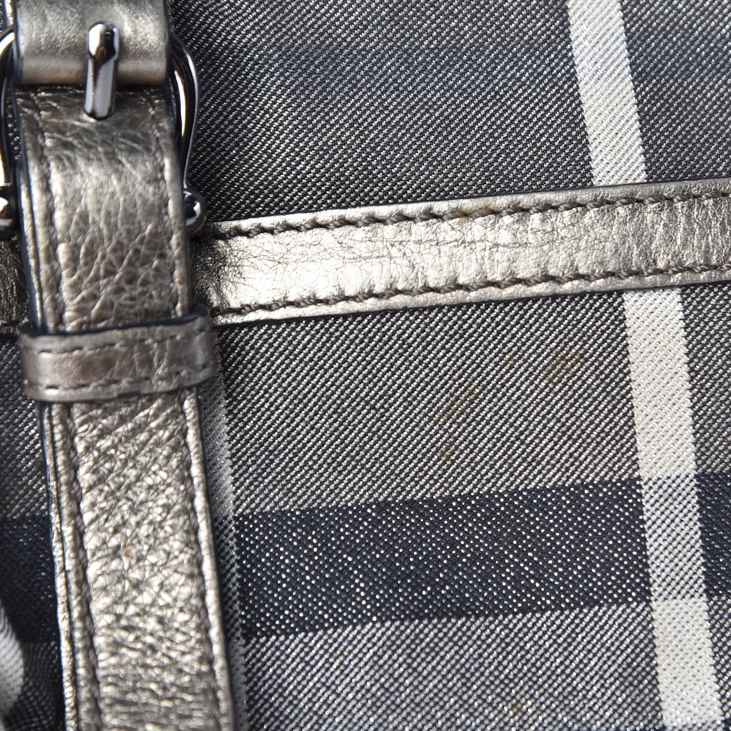 Metallic Calfskin House Check Tote Pewter