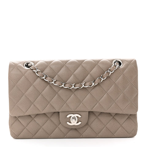 Caviar Quilted Medium Double Flap Taupe