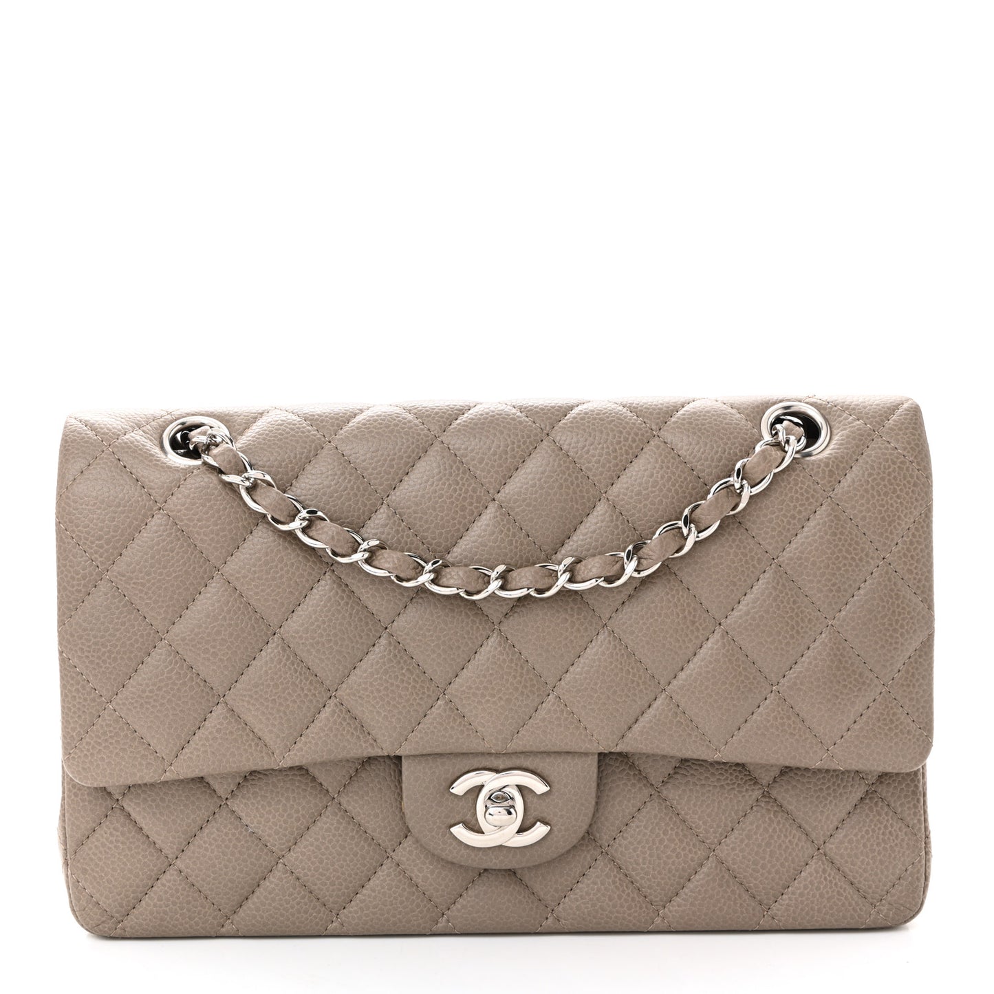 Caviar Quilted Medium Double Flap Taupe