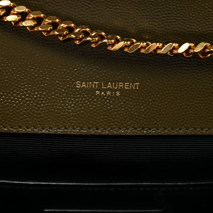 Saint Laurent Grain De Poudre Textured Mixed Matelasse Triquilt Small Monogram Satchel Dark Green 8 of 10