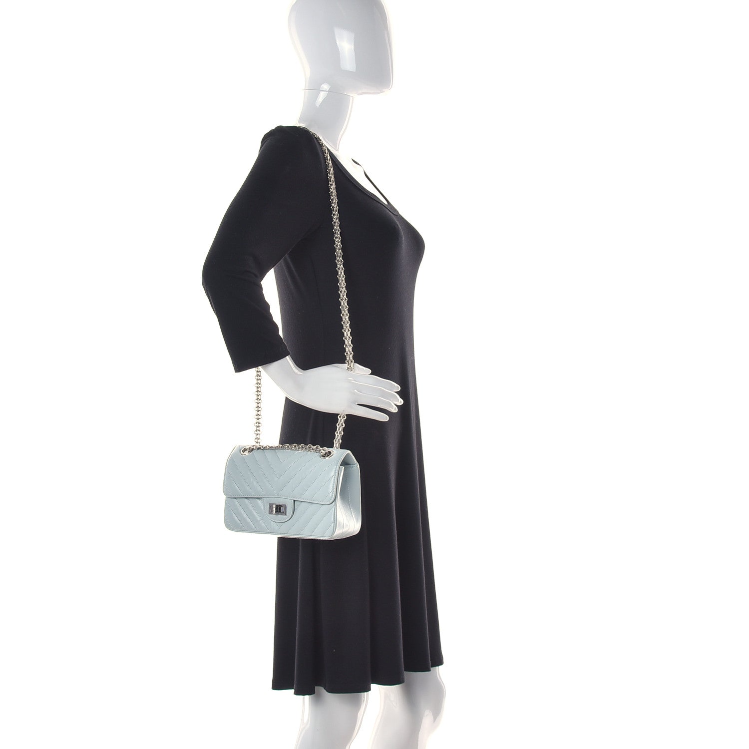 Chanel Aged Calfskin Chevron Quilted 2.55 Reissue Mini Flap Light Blue 2 of 12