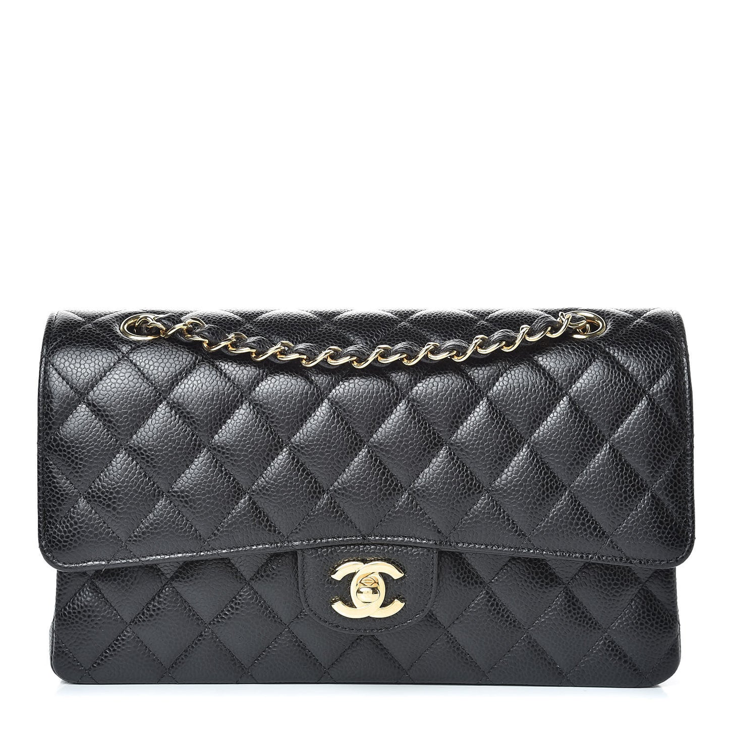 Caviar Quilted Medium Double Flap Black