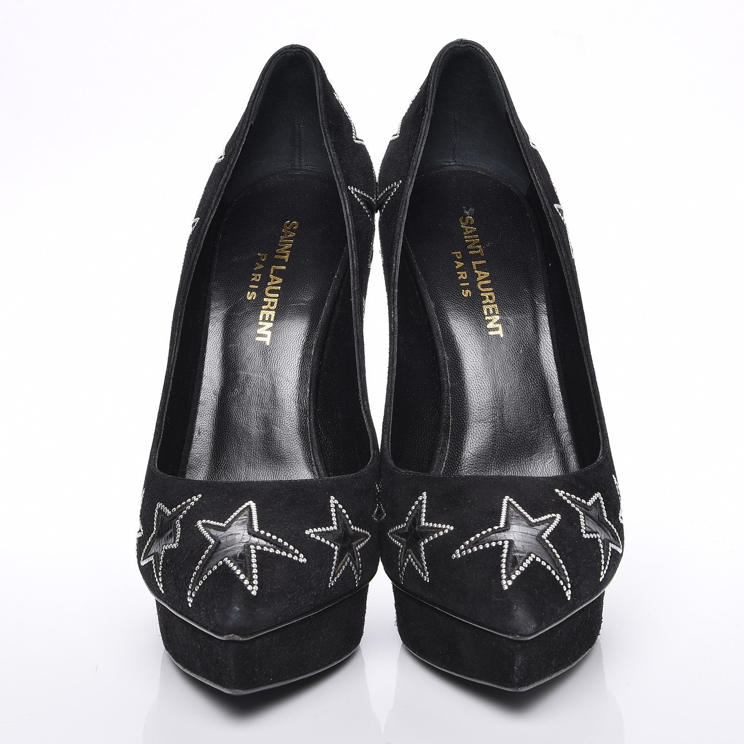 Saint Laurent Suede Star Janis 105 Platform Pumps 38 Black 2 of 7