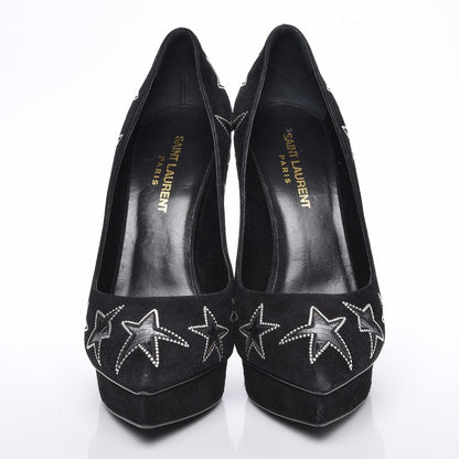 Saint Laurent Suede Star Janis 105 Platform Pumps 38 Black 2 of 7