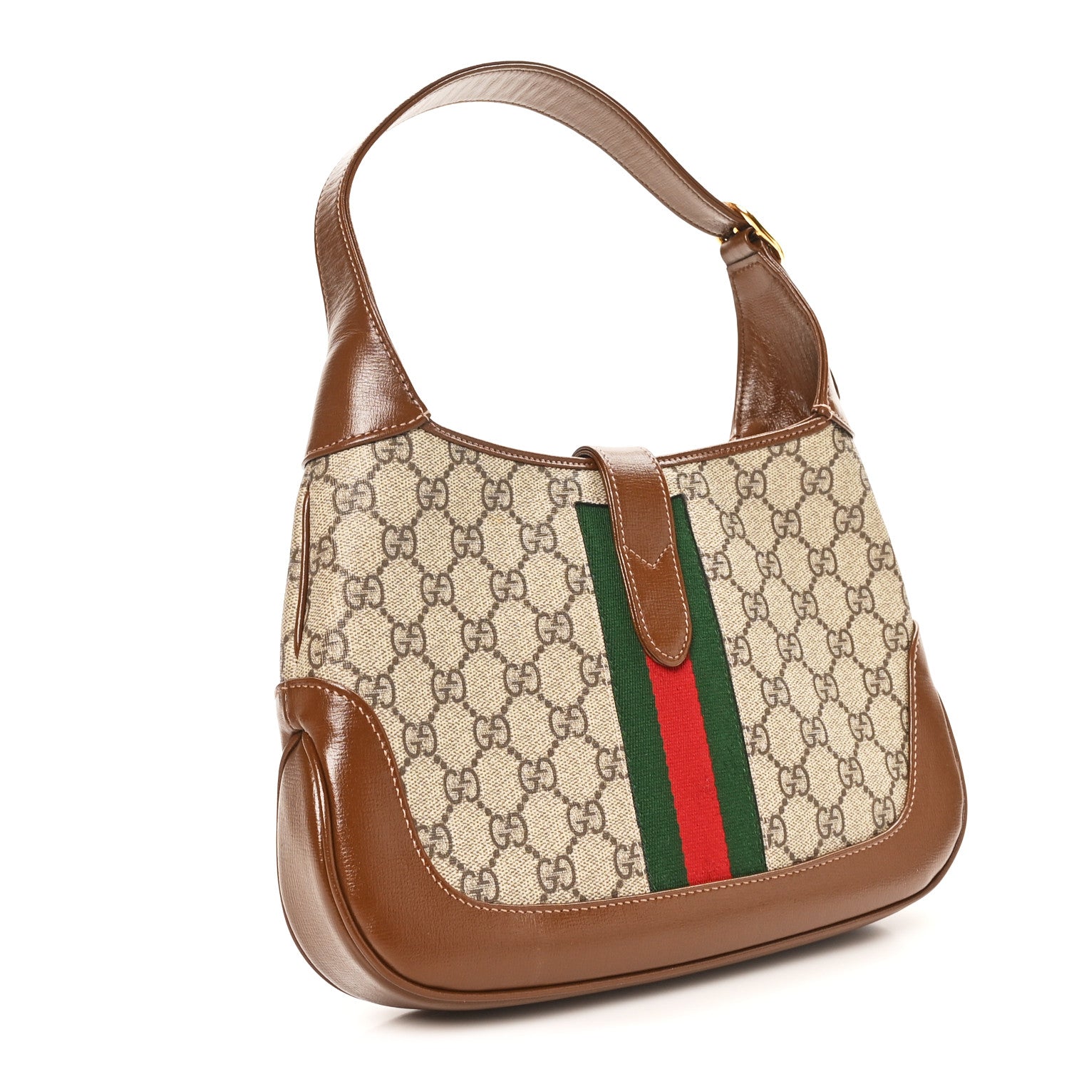 Gucci GG Supreme Monogram Azalea Calfskin Web Small Jackie 1961 Hobo Beige Ebony Brown Sugar 2 of 9