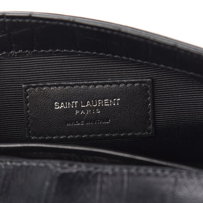 Saint Laurent Calfskin Crocodile Embossed Baby Monogram Classic Chain Bag Black 8 of 9