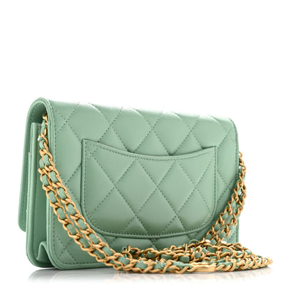 Chanel Lambskin Quilted Logo WOC Wallet On Chain Green 2 of 11