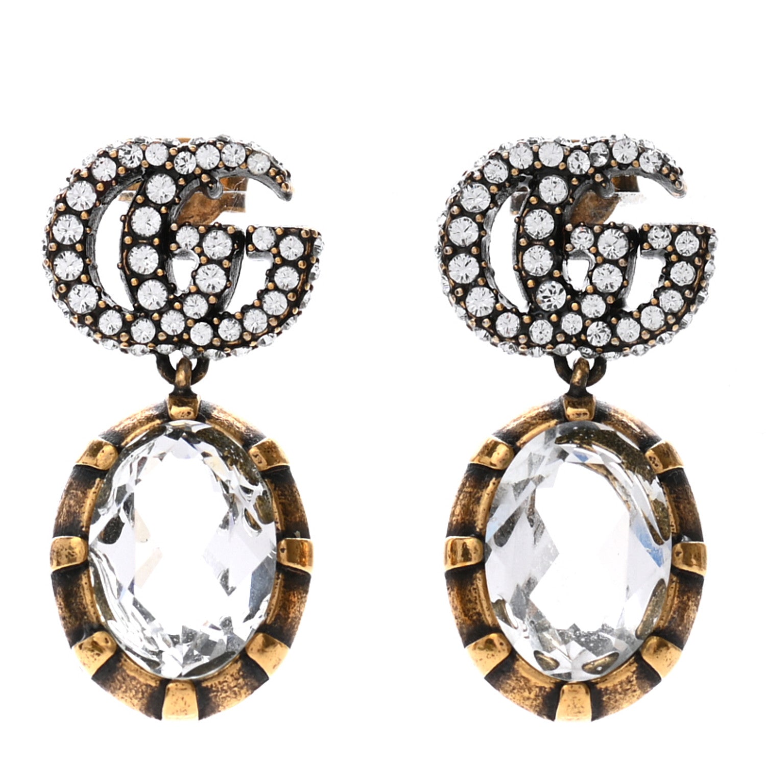 Gucci Crystal Double G Earrings Aged Gold 1 of 5