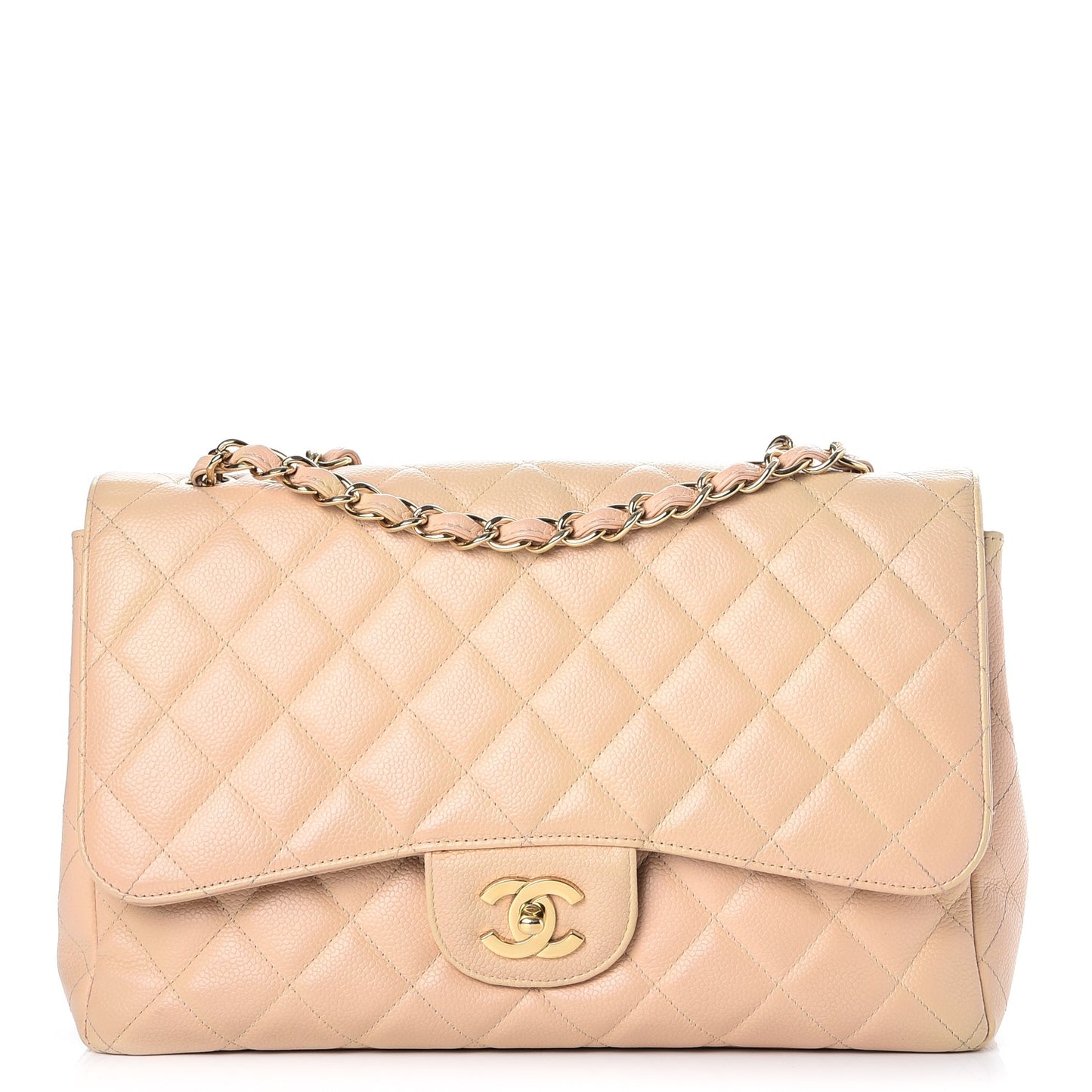 Caviar Quilted Jumbo Single Flap Beige Clair