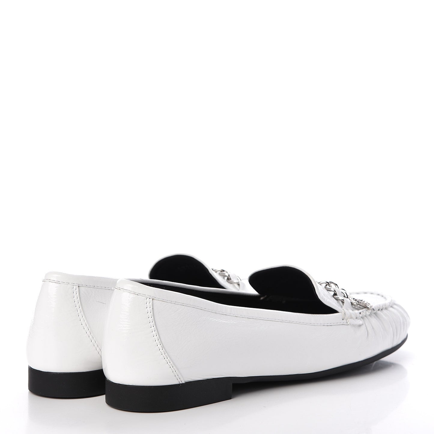 Crackled Patent Calfskin CC Chain Mocassin Loafers 39.5 White