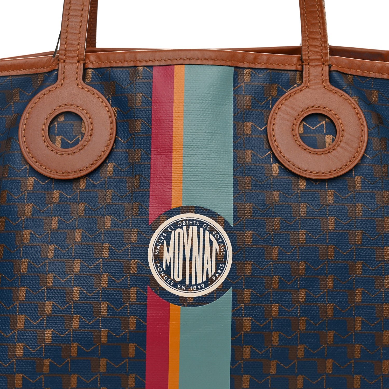 Moynat Grained Calfskin Canvas 1920 Oh! Tote Ruban Duo MM Indigo Bronze Cognac 8 of 15