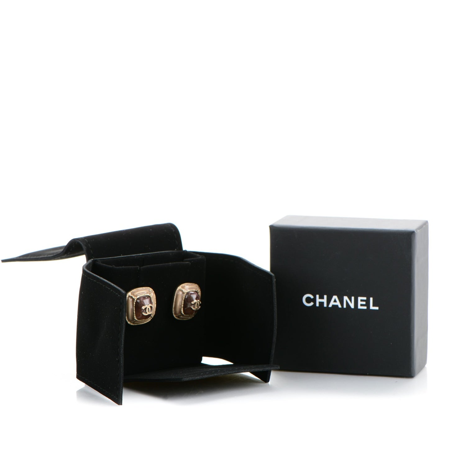 Glitter Enamel CC Earrings Brown Beige Gold