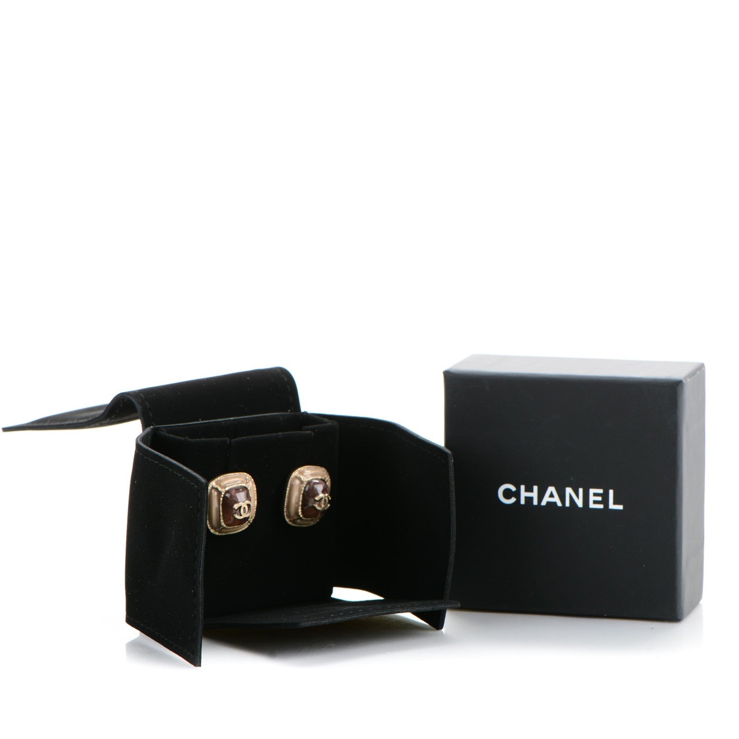 Chanel Glitter Enamel CC Earrings Brown Beige Gold 5 of 5