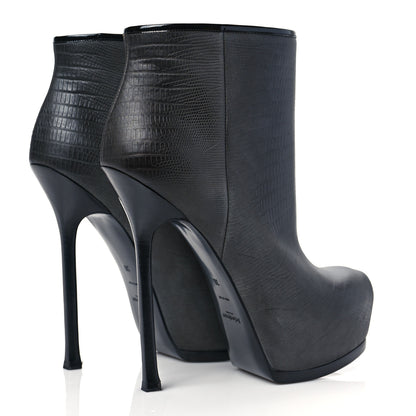 Saint Laurent Calfskin Lizard Embossed Tribtoo 105 Platform Booties 38 Black 4 of 8