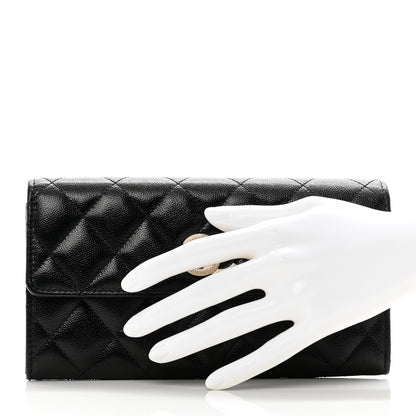 Chanel Caviar Quilted Studded CC Large Gusset Flap Wallet Black 3 of 9