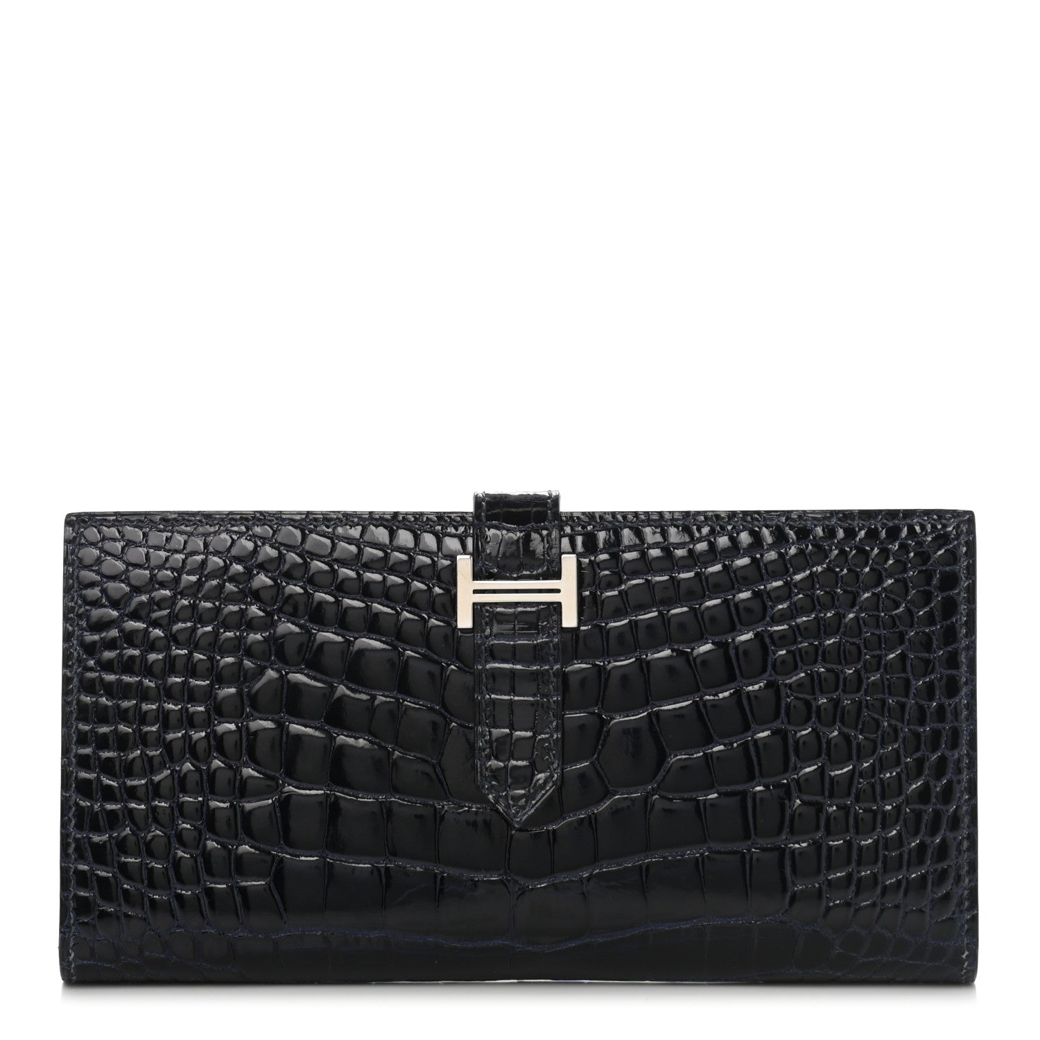 Hermes Shiny Alligator Bearn Wallet Bleu Marine 1 of 10