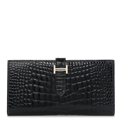 Hermes Shiny Alligator Bearn Wallet Bleu Marine 1 of 10