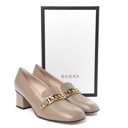 Gucci Malaga Kid Sylvie Web Chain Mid Heel Loafers 40.5 Mud 10 of 10