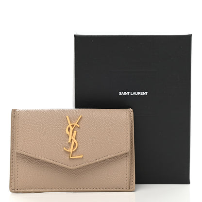 Saint Laurent Grain De Poudre Uptown Monogram Card Case Dark Beige 9 of 9