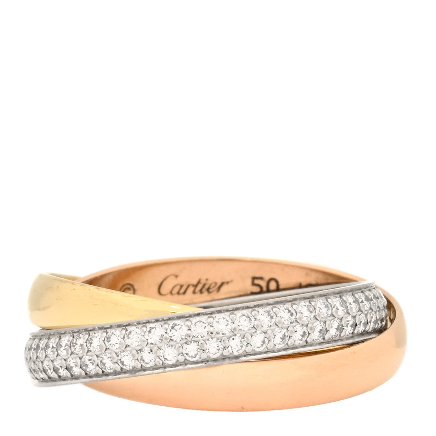 Cartier 18K White Yellow Pink Gold Diamond Small Trinity Paved Ring 50 5.25 1 of 5