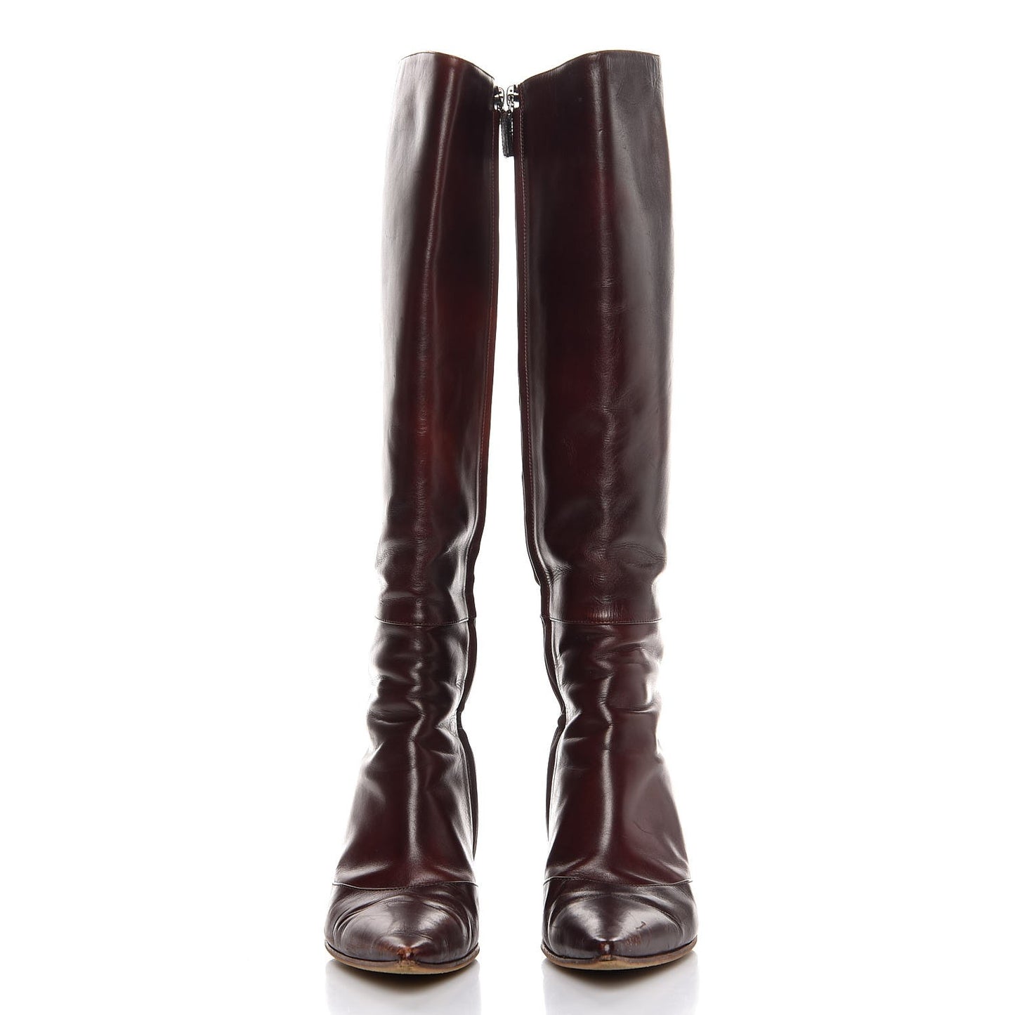 Stivale Calfskin Shade Pointed Toe Knee High Boots 8 Rosewood