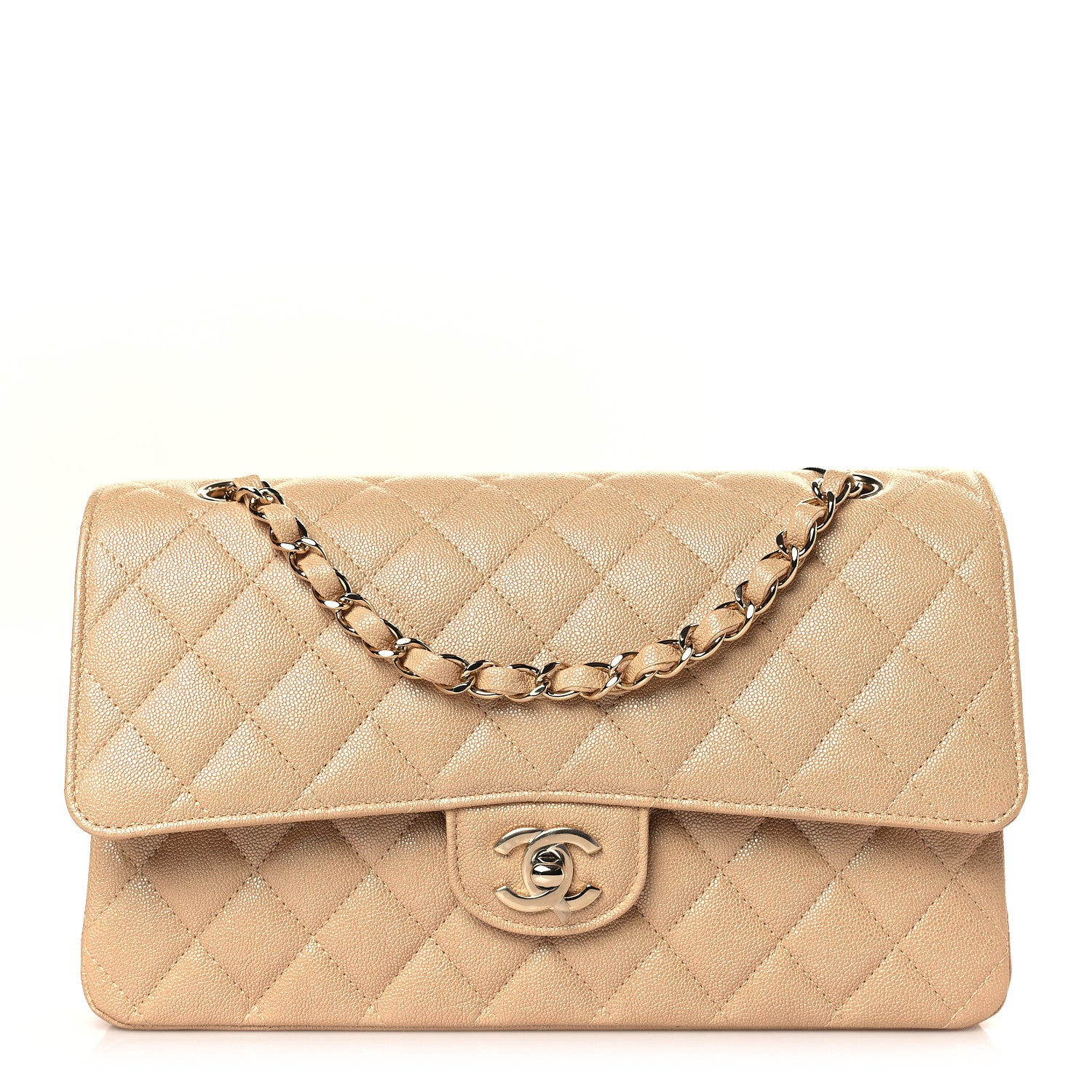 Chanel Iridescent Caviar Quilted Medium Double Flap Beige 1 of 10