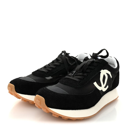 Chanel Mesh Suede Calfskin Womens Logo Sneakers 39 Black White 4 of 9