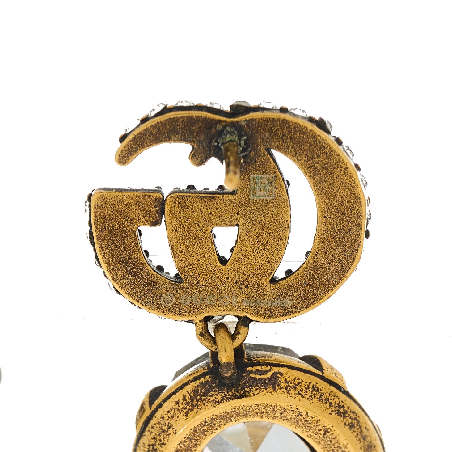 Gucci Metal Crystal Double G Drop Earrings Aged Gold 4 of 4