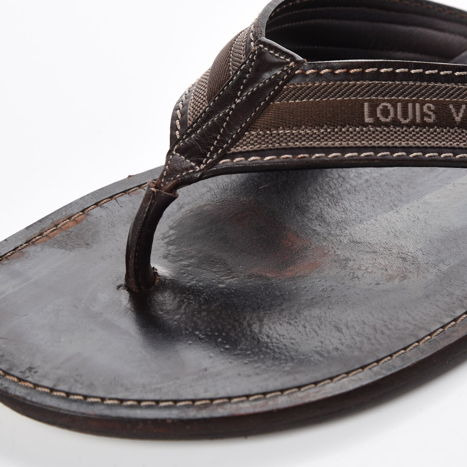 Louis Vuitton Canvas Damier Mens Thong Sandals 8.5 Brown 10 of 11