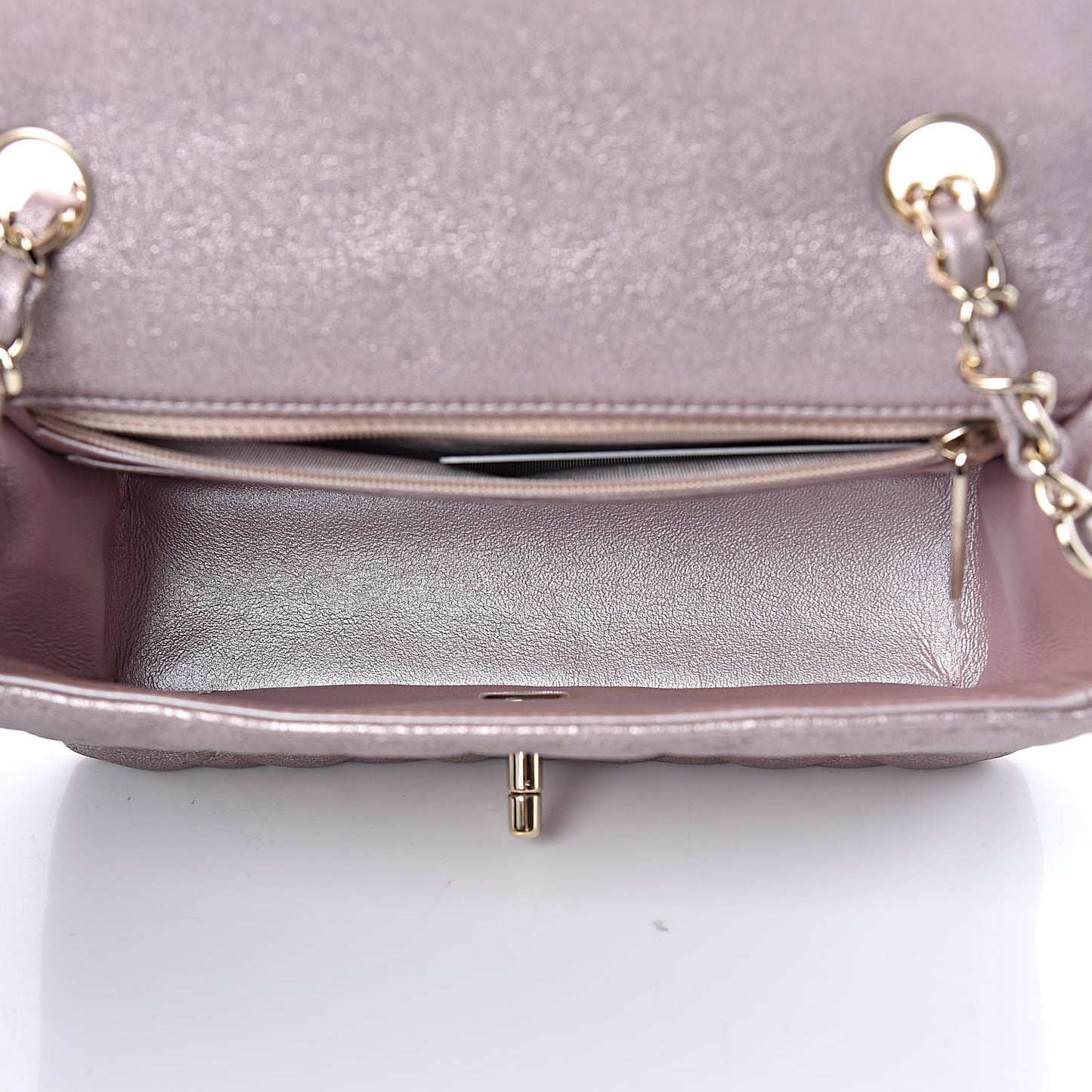 Metallic Goatskin Quilted Mini Rectangular Flap Pink