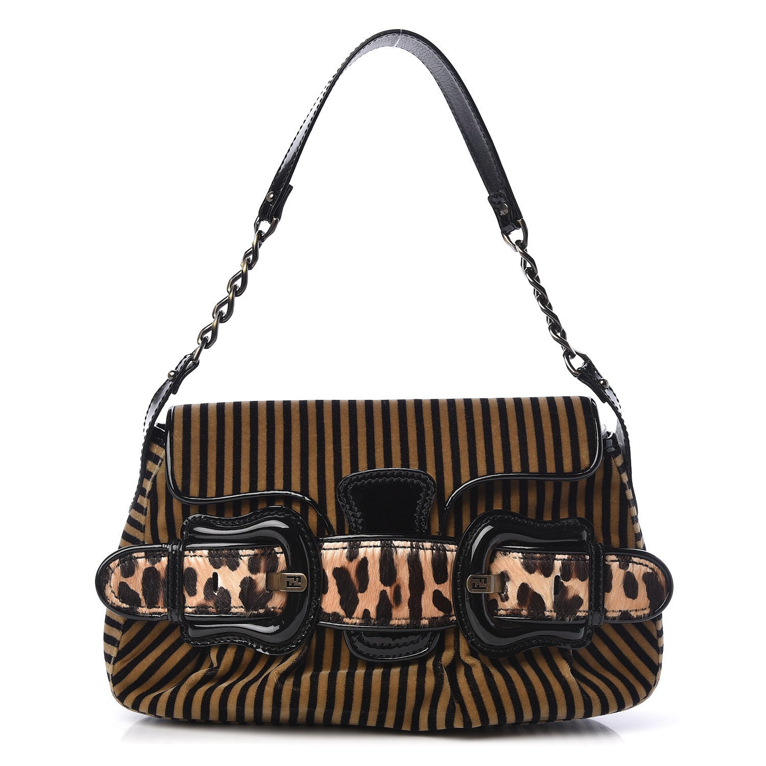 Fendi Velvet Calf Hair Leopard Print B Bis Flap Shoulder Bag Tobacco 1 of 9