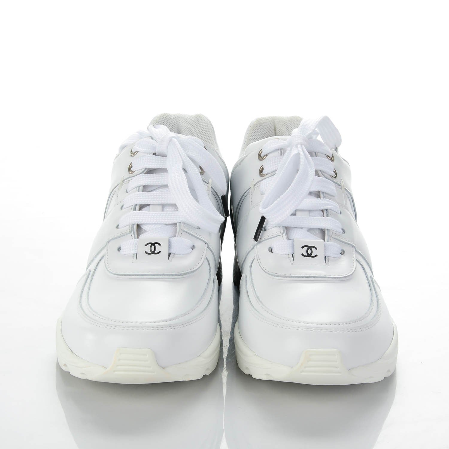 Chanel Calfskin Neoprene CC Sneakers 38.5 White Black 2 of 7
