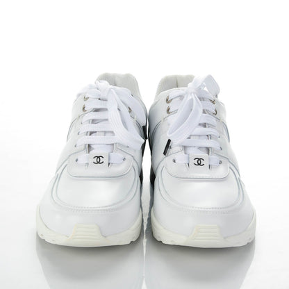 Chanel Calfskin Neoprene CC Sneakers 38.5 White Black 2 of 7