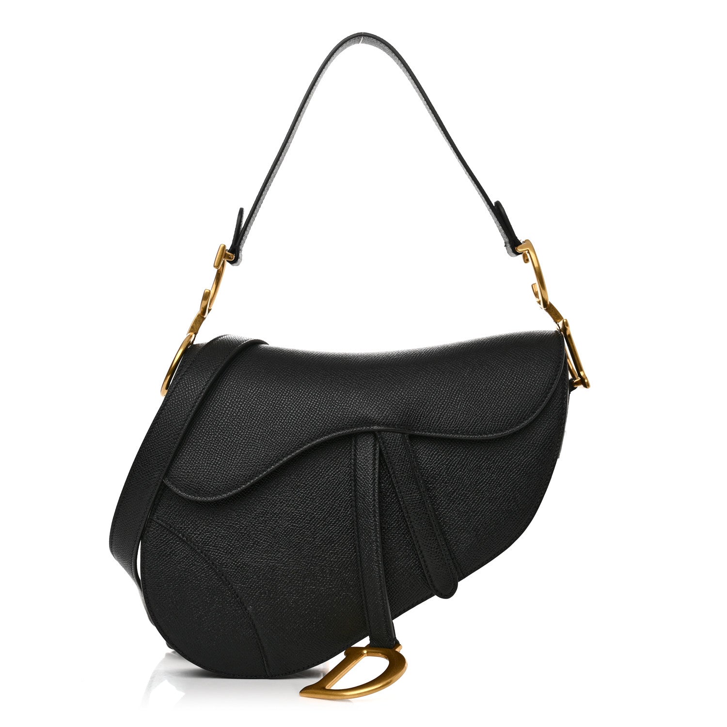 Christian Dior Grained Calfskin Saddle Bag With Strap Black 1 of 10