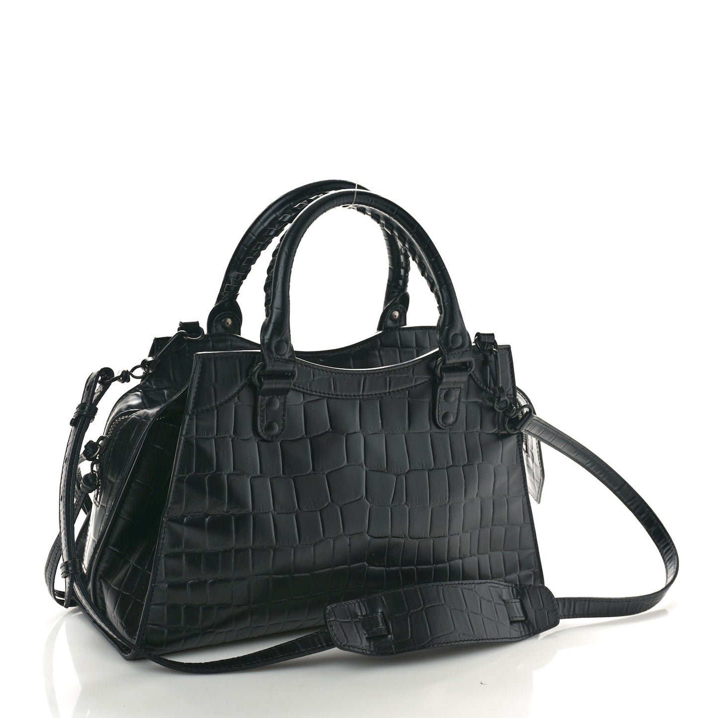 Semi Shiny Calfskin Crocodile Embossed Neo Classic Black Hardware S City Black