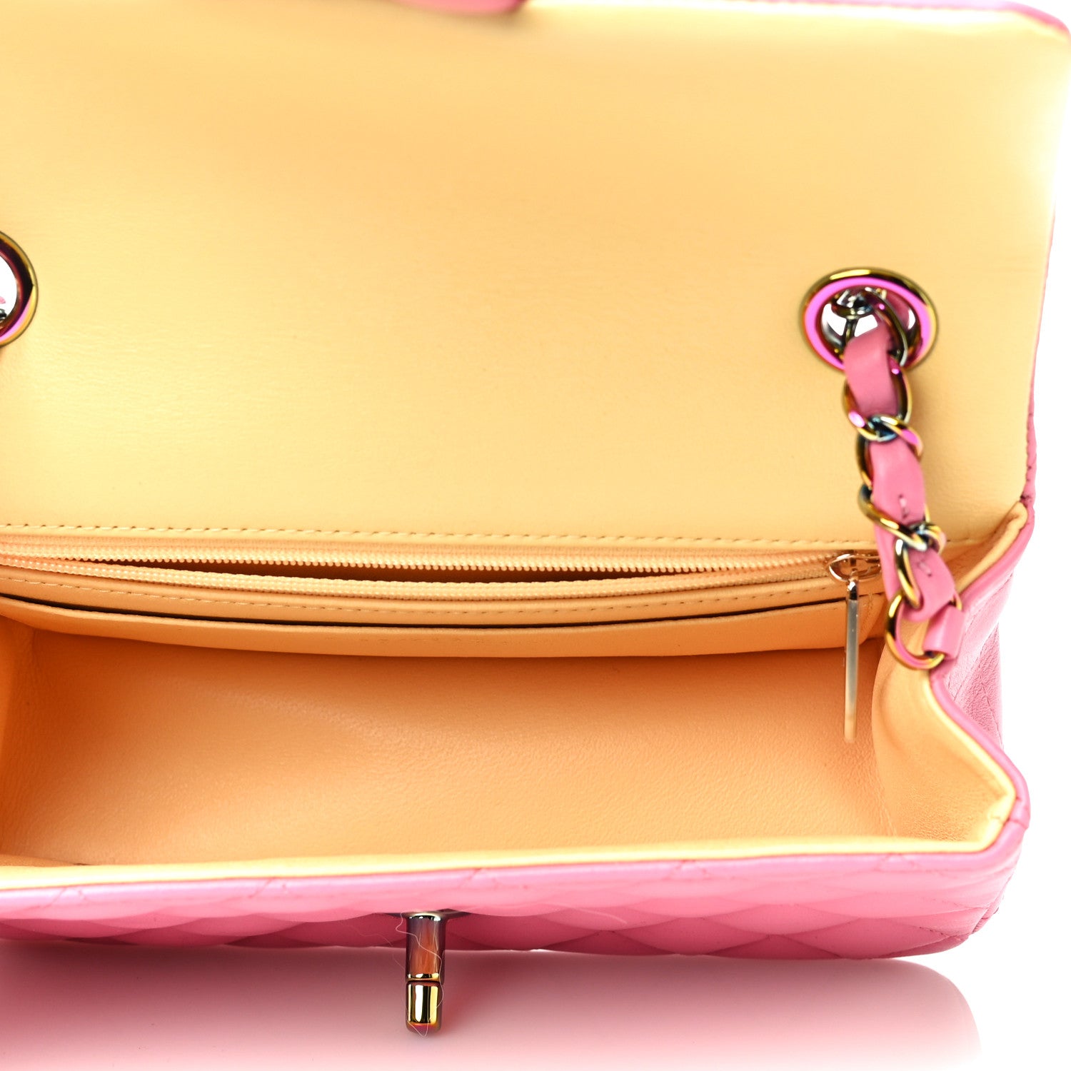 Chanel Lambskin Quilted Mini Rectangular Flap Pink Yellow 5 of 11