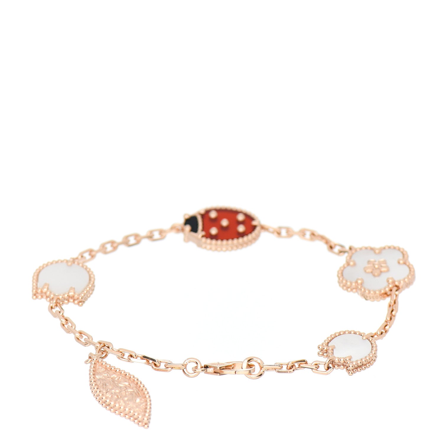 Van Cleef & Arpels 18K Rose Gold Carnelian Mother of Pearl Onyx 5 Motifs Lucky Spring Bracelet 2 of 4
