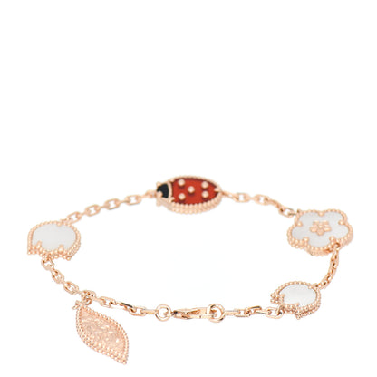 Van Cleef & Arpels 18K Rose Gold Carnelian Mother of Pearl Onyx 5 Motifs Lucky Spring Bracelet 2 of 4