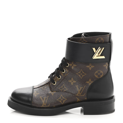 Louis Vuitton Calfskin Monogram Wonderland Flat Ranger Boots 37.5 Black 1 of 8