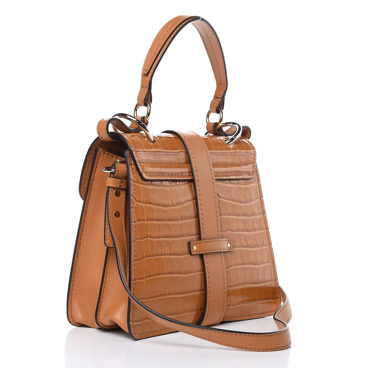 Chloe Calfskin Crocodile Embossed Small Aby Day Shoulder Bag Autumnal Brown 3 of 10