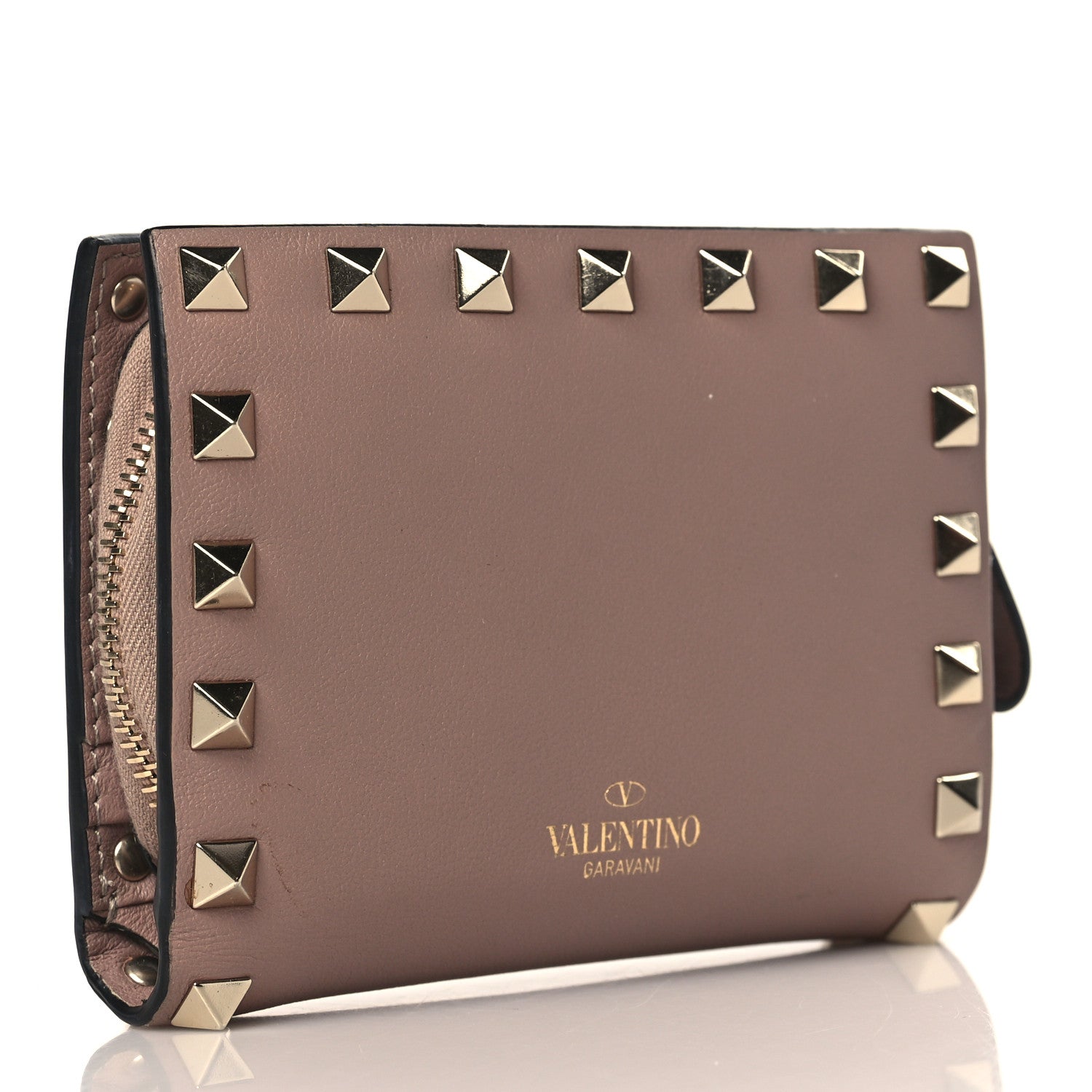Valentino Garavani Calfskin Rockstud Compact Bi-Fold Wallet Poudre 3 of 7