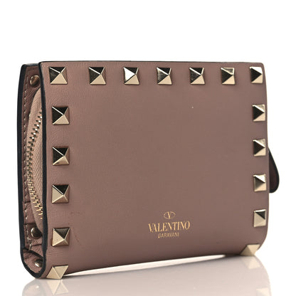 Valentino Garavani Calfskin Rockstud Compact Bi-Fold Wallet Poudre 3 of 7