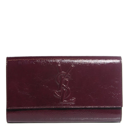 Saint Laurent Textured Patent Monogram Large Belle De Jour Clutch Burgundy 1 of 7